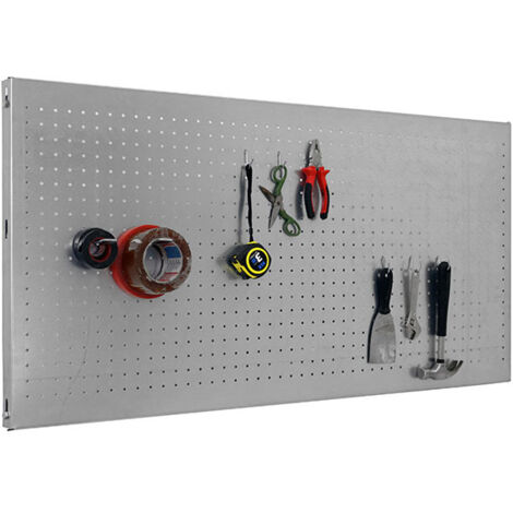 SimonRack Panneau Mural Perforé Porte-Outils avec 8 Crochets – 400x1200x35 mm – Acier Grigio – Simonwork
