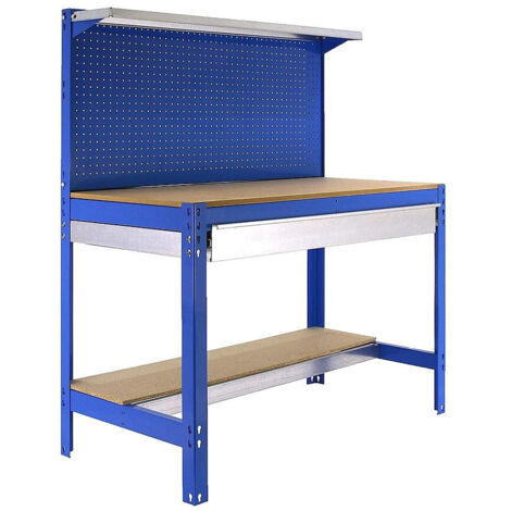 Banco tavolo da lavoro in metallo Simon Rack senza viti colore blu/legno 1445x1210x610 mm Made in Spain