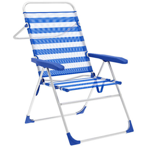 Marbueno Sedia Pieghevole 5 Posizioni Alluminio Righe Blu e Bianco Spiaggia e Piscina 59X61X97 cm 10315 (1/2)