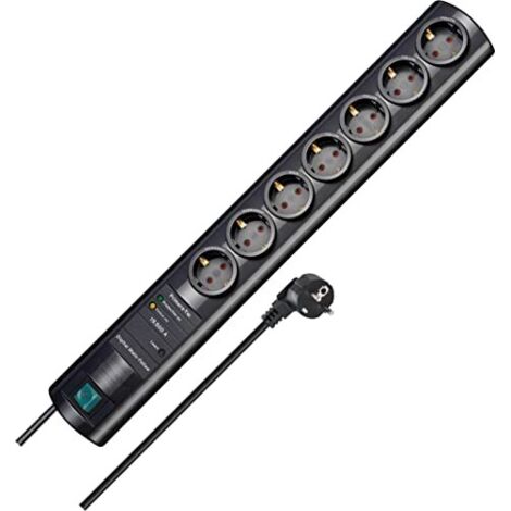 Brennenstuhl Primera-Tec DigiMaster: Multipresa 7 posti con Protezione da Sovratensione 19.500A, Cavo da 2m, Interruttore, Funzione Master-Slave, Colore Nero