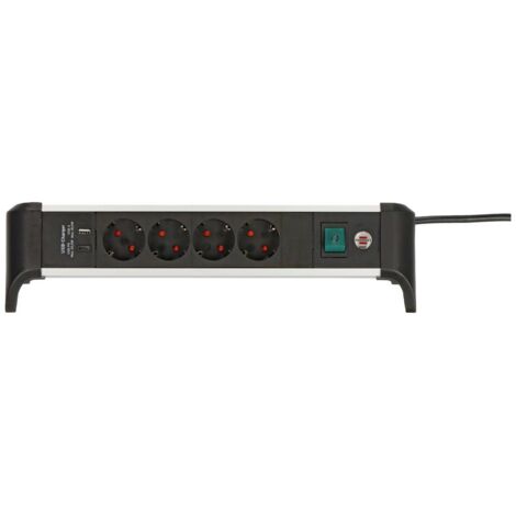Brennenstuhl Alu-Office-Line Multipresa con Interruttore, 4 Prese con Protezione di Contatto e Porta USB Power Delivery, Cavo 1,8 m H05VV-F 3G1,5, Modello 1391040420