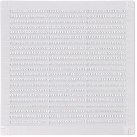 Griglia di ventilazione quadrata con tappi e zanzariera realizzata in ABS di colore bianco 25x25x0,7cm EDM