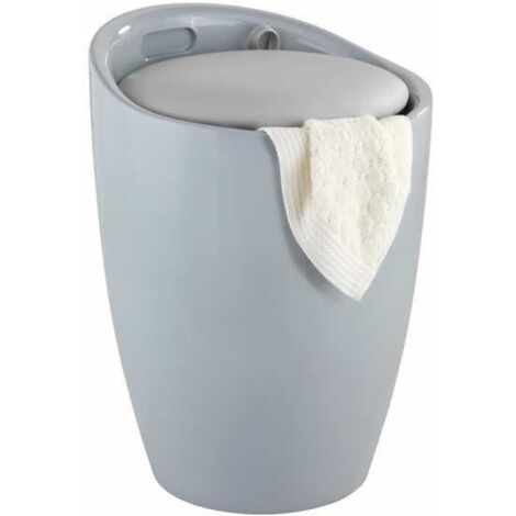 WENKO Sgabello Portabiancheria, cesto per il bucato e sgabello per il bagno Candy, cuscino rimovibile, Plastico, 20 litri, Ø 36x50,5 cm, Grigio (1/5)