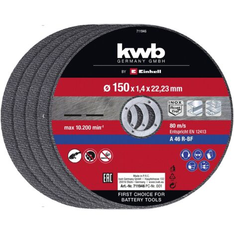 Einhell - Set di dischi da taglio sottili 150 x 1,4 mm (accessori per smerigliatrice angolare, 5 pezzi, Ø 150 x 1,4 x 22,23 mm, max. 10200 min-1, extra sottili per una piccola perdita di materiale)