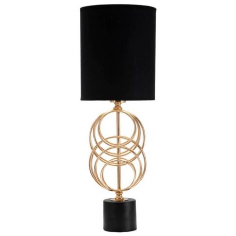 Lampada da tavolo "Circly" in metallo color oro e tessuto colore nero per interni -Ø 20 x 58 cm