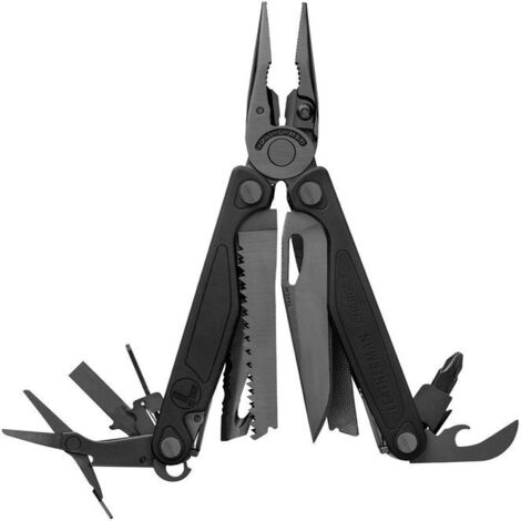 Leatherman Charge Plus - Multiutensile con 19 utensili, tra cui coltelli, pinze, sega e cacciavite, per il campeggio e la pesca, made in USA, in nero con fodero in molle (1/5)