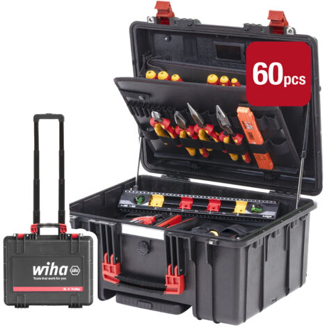 Valigia portautensili Wiha XL 2 con ruote e manico telescopico elettrico 60 pezzi per elettricisti