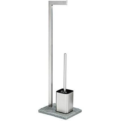 Piantana Portarotolo Porta Rotolo con Scopino Portascopino Grigio Bagno Wc (1/4)