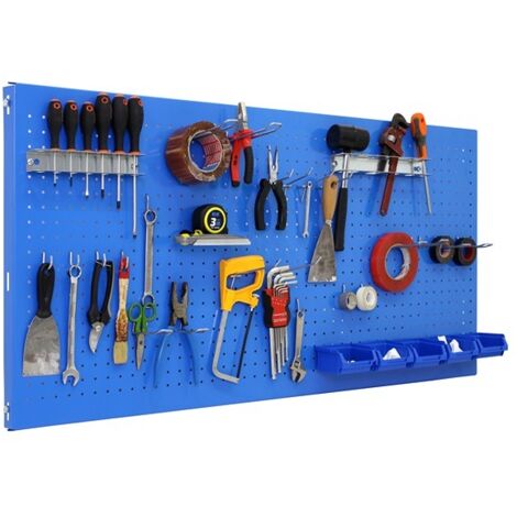SimonRack Panneau Mural Perforé Porte-Outils avec 30 Crochets – 600x1500x35 mm – Acier Blu – Simonwork