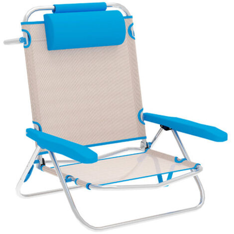 Marbueno Sedia Pieghevole 5 Posizioni Alluminio con Cuscino Beige/Azzurro Piscina e Mare 61X68X82 cm 10172