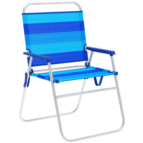Marbueno Sedia Pieghevole in Alluminio con Cuscino a Righe Blu per Spiaggia e Piscina 52X56X80 cm 10244