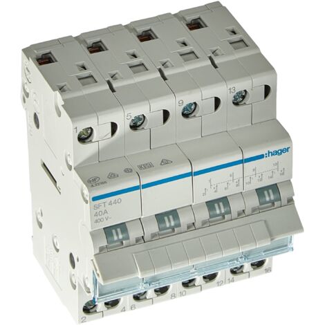 Hager Sft440 – Commutatore 1 – 0 Di 2 Tetrapolare 40 A 4 Moduli Con Comune In Alto