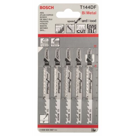 BOSCH T144BF Confezione da 5 lame Bimetal SPEED per legno duro