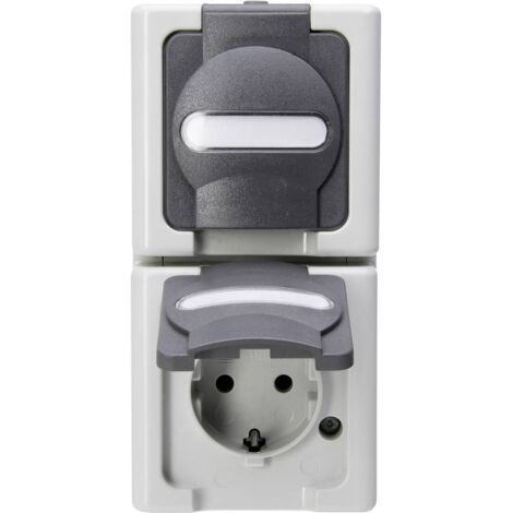 Kopp 131456008 1 pezzo Interruttore per ambienti umidi Completo Presa schuko con coperchio ribaltabile BlueElectric Gri (1/2)