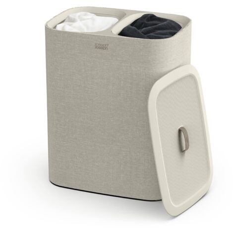 Joseph Joseph Tota - Cesto separatore porta biancheria bucato, 90 litri, con coperchio, 2 sacchi rimovibili con manici, Beige