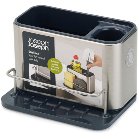Organizzatore per lavello JosephJoseph Joseph Superficie, scomparti per detersivo e spugne, base con drenaggio efficiente, design moderno, grigio, facile de pulizia