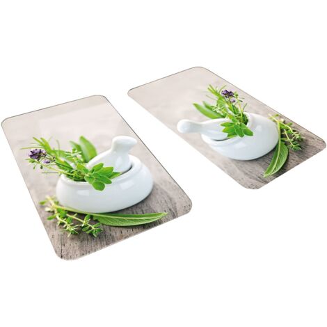 WENKO Coprifornelli in vetro Universale Orto set 2 pezzi - set 2 pezzi, per tutti i tipi di piani di cottura, Vetro temperato, 30 x 1.8-5.5 x 52 cm, Multicolore