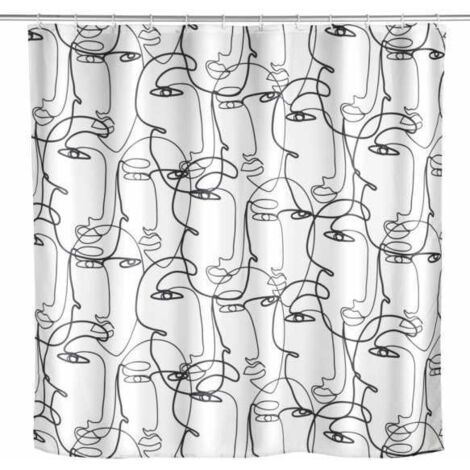 WENKO Tenda da doccia anti-muffa Faces, tenda antibatterica per doccia e vasca, lavabile e idrorepellente, con 12 anelli da fissare su una barra da doccia, 180 x 200 cm