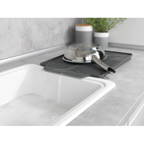Wenko Tappetino scolastoviglie Linea grigio - Tappetino scolastoviglie, tappetino da lavello per stoviglie, TPR, 40 x 3 x 30 cm, Grigio