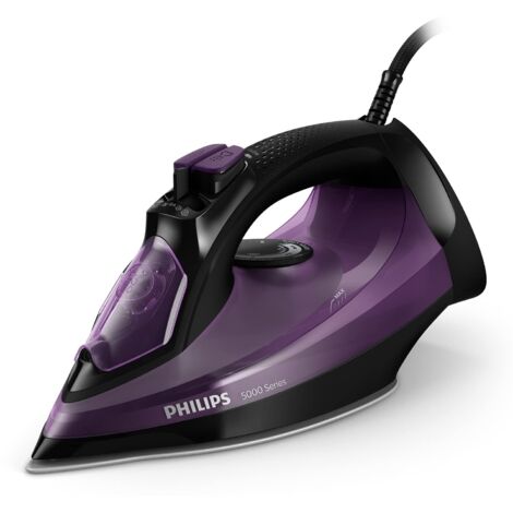 Philips Domestic Appliances 5000 Series Ferro da Stiro a Vapore - 2400W, Vapore 45g/min, Colpo di Vapore 180g, Stiratore Verticale, Piastra SteamGlide Plus, Nero/Viola (DST5030/80) (1/4)