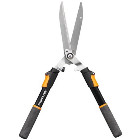 Fiskars Cesoie Telescopiche per Siepi, Manici SoftGrip, Lame in Acciaio di Alta Qualità, Lunghezza: 63 - 83 cm, Nero/Arancione, HS13, 1027527