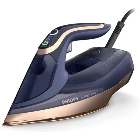 Philips Azur Serie 8000 Ferro A Vapore - 85 g/min Di Vapore Continuo, 260 g Di Colpo Di Vapore Turbo, 3000 W, Tecnologia OptimalTEMP, Piastra SteamGlide Elite, Blu Scuro (DST8050/20)