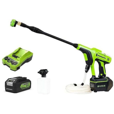 Greenworks Idropulitrice a batteria G24PWK4 (Li-Ion 24V, motore 300 Watt, pressione 24 bar, portata 180 l/h, 5 ugelli spray, tubo di 6 m, con batteria 4Ah e caricatore) (1/4)