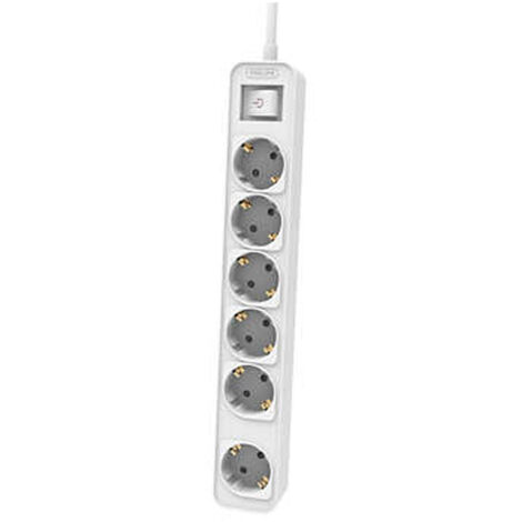 Philips CHP2164G - Ciabatta a 6 prese Schuko, blocco alimentazione, 2,160 W, cavo alimentazione intrecciato 1,5 metri ad alta resistenza, chiusura di sicurezza (indicatore LED Prot) - colore grigio (1/2)
