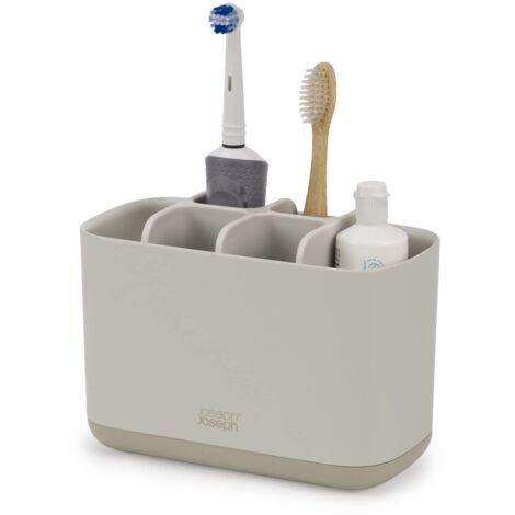 Joseph Joseph EasyStore- Porta Spazzolino e Dentifricio, Compatibile con Spazzolini Elettrici e Tradizionali, 6 Scomparti, Contenitore da Bagno Smontabile in Finitura Opaca- Grande, Beige (1/4)