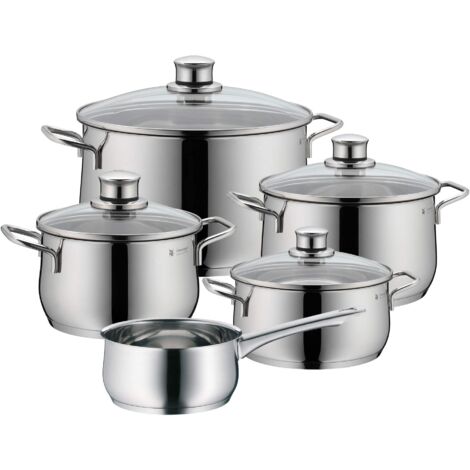 Set di Pentole WMF Diadem Plus in Acciaio Inox Lucido, 9 Pezzi con Pentole da 20 cm e Rivestimento in Silicone