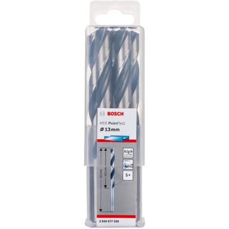 Bosch Accessories 2608577298 HSS PointTeQ (13 x 101 x 151 mm) - Set da 5 Pezzi di Punte Elicoidali per Trapano per Metallo, Acciaio, Fusione o Plastica, Grigio (Argento), Ø 13 mm