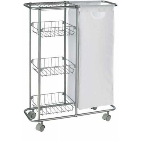 WENKO Carrello stretto Slim su ruote, carrello per la pulizia, ripostiglio con 3 cestini, metallo - plastica, 58x80x20 cm, grigio