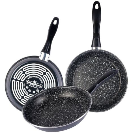 MAGEFESA K2 Gransasso Set di 3 padelle (18/20/24) cm in acciaio vetrificato, esterno grigio screziato. Antiaderente a due strati rinforzato con effetto pietra, adatto a tutti i tipi di piani cottura