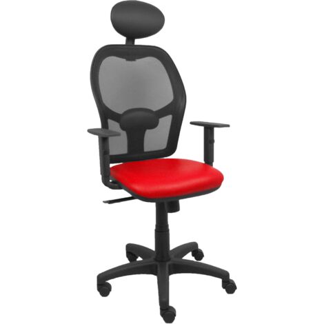 Sedia Alocén seduta in rete nera ecopelle rossa braccioli regolabili poggiatesta fisso (1/2)