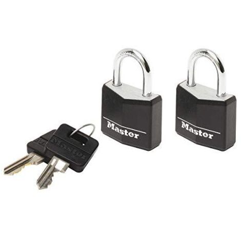 Master Lock 9120EURTBLK Confezione da 2 Lucchetto a Chiave in Alluminio Rivestito, Nero, 2 x 3.4 x 1.4 cm