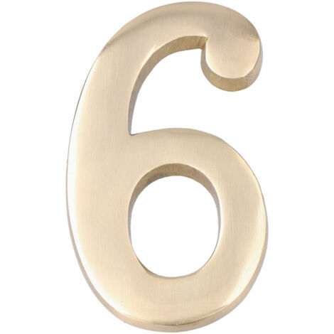 Numero 6 EDM con fissaggio invisibile in ottone lucido da 10 cm