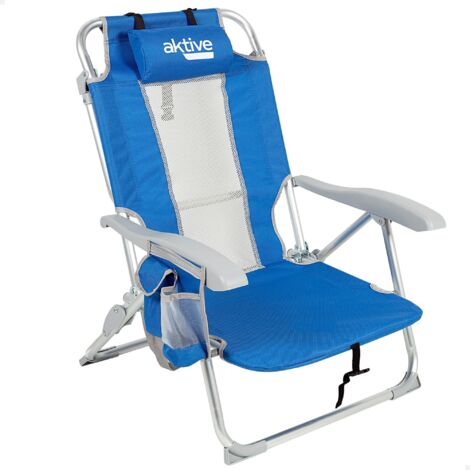 AKTIVE Sedia da Spiaggia Pieghevole, Alluminio + TEXTILENE 1X1, Azzurro, Talla Unica