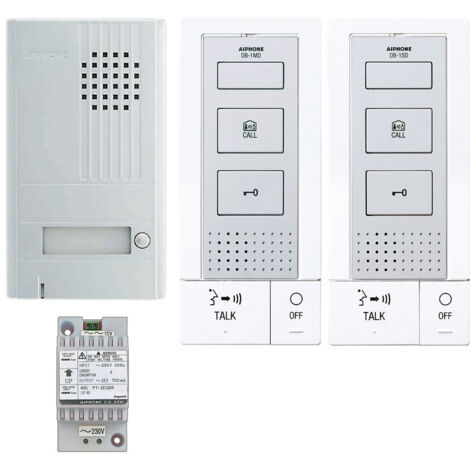 Aiphone - Kit citofonico a 2 fili con 1 pulsante piastra di montaggio in alluminio, 1 trasformatore e 2 stazioni intercomunicanti - DB2INT (1/4)