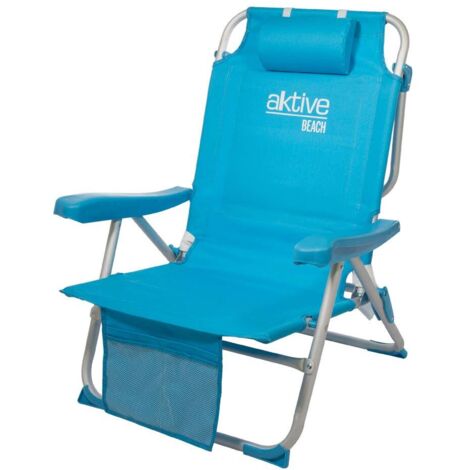 AKTIVE Sedia da spiaggia pieghevole 49x58x80 cm, con cuscino, sedia zaino pieghevole, schienale reclinabile, con due tasche, blu pastello (53983)