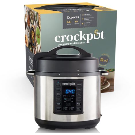 Crock-pot Express MultiCooker 5.6lù, Programmabile, 12 funzioni pre-impostate, Cottura a Pressione, a Vapore, Slow Cooker e Rosolatura, Funzione Warm automatica, Argento-Nero