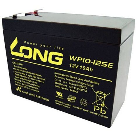 Long  WP10-12SE WP10-12SE Batteria al piombo 12 V 10 Ah Piombo-AGM (L x A x P) 151 x 118 x 65 mm Spina piatta 6,35 mm