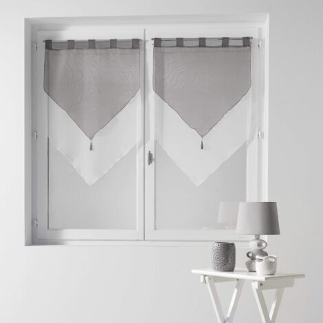 Douceur D'Intérieur - 1620383, Tendaggio Fiocco Con Passanti , 2 X 60 X 90 Cm , Voile Bicolore , Velo Bicolore , Bianco/Grigio