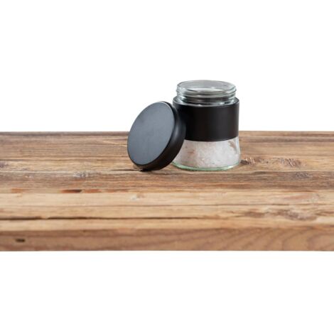 WENKO Barattolo di vetro Boga, capacità 400 ml, barattolo Black Outdoor Kitchen con coperchio in plastica a vite, acciaio inox e vetro, ideale per spezie, Ø 9 x 10,5 cm (1/5)