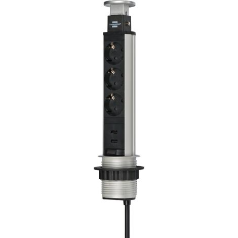 BRENNENSTUHL A1945551801396200013 1396200013-Base múltiple retráctil para mesas Tower Power con puertos USB, 3600 W, 250 V, Multicolor, 2 m