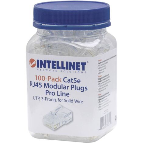 Intellinet Intellinet confezione da 100 Cat5e connettore modulare RJ45 Pro line UTP 3 punti contatto cavo per cavo pien (1/3)