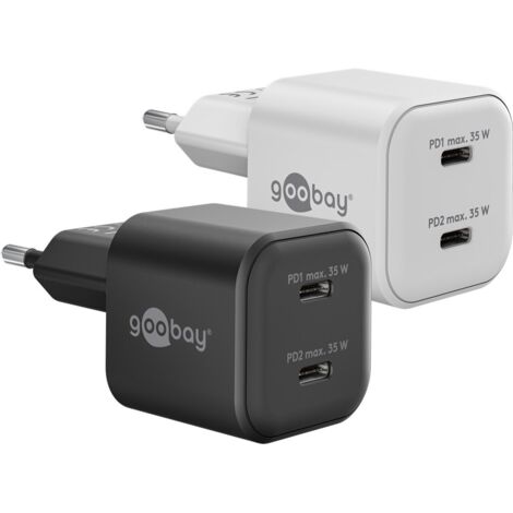 Caricatore rapido doppio USB-C™ PD GaN Nano (35 W) nero, 2x porte USB-C™ (Power Delivery). colore nero (1/5)
