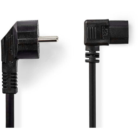 Power cable plug with earth contact male iec 320 c13 angled angled nickel plated 100 m round pvc black label (1/3)