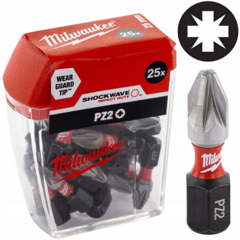 Milwaukee Set Di Punte Per Trapano, Punta PZ 2 X 25 mm, Set di 25 pezzi