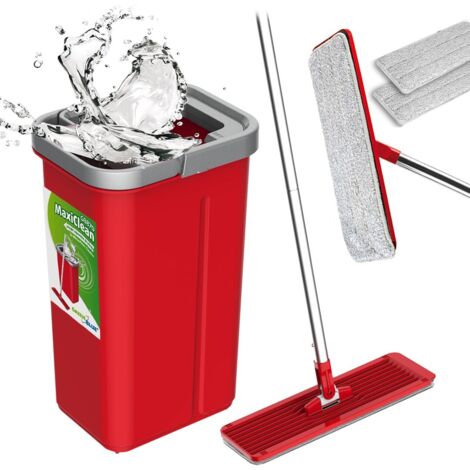 Set sistema pulizia GreenBlue MaxiClean XXL Mocio piatto + secchio + asta telescopica + 2 x pad in microfibra Testa rotante 5.7l Rosso [GB870]