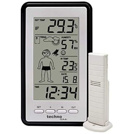 techno line Stazione Meteo WS 9632 con previsioni, Grigia, 8,4 x 2,3 x 15 cm